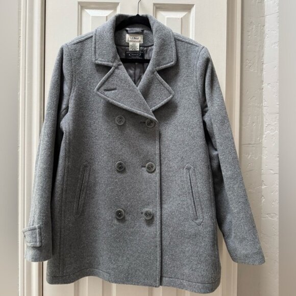 L.L. Bean 16 Classic Lambswool Peacoat, Heather Grey - Picture 1 of 6